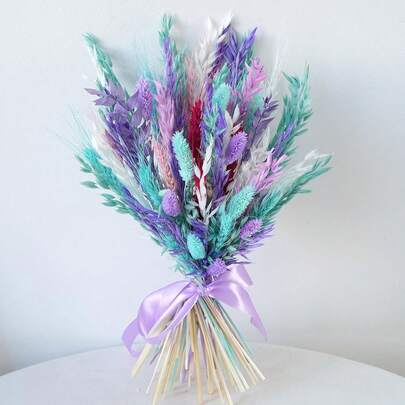 Natural Dried Flower Bouquet - Purple Blue Mermaid Theme Handmade Design, Floral Arrangement For Boho Home Decor, Colorful Preserved Flowers For Wedding Decor, Living Room, Bedroom Or Gift Spring Valentine's Day Mother's Day Wedding Decor