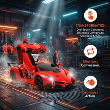 One Click Remote Control Transformation Car, Drifting Racing Car Model, Remote Control Sports Car, Boys' Toy Car - Red - View 2