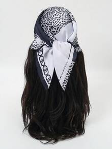 1条方巾式头巾，女士缎面豹纹几何图案发带，时尚头巾，披肩，围巾，领巾 - 彩色 - 查看 13