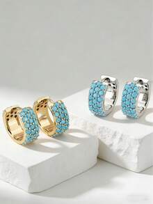 一对时尚精致的蓝绿色耳环，小巧百搭，适合女性在任何场合佩戴，可作为礼物送给朋友或爱人。 - 彩色 - 查看 2