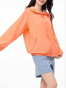 CAMEL CROWN 女士户外防紫外线夹克，防水、透气、吸湿排汗。适合春夏穿着。男女通用款。 - 霓虹橙 - 查看 3