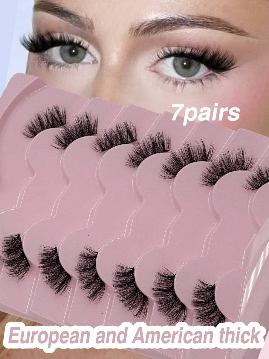 7 pares de pestañas postizas de ojo de gato transparentes, suaves y naturales, herramientas de maquillaje, pestañas postizas esponjosas y alargadoras, adecuadas para principiantes, citas, fiestas, reutilizables - Negro - Ver 1