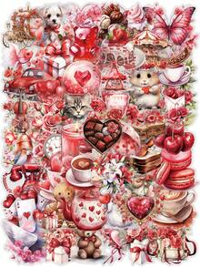 50张爱心贴纸，金色箔纸心形贴花，玫瑰图案，适合情侣、男友、女友、情人节、结婚纪念日、礼品卡、信封、日记本、剪贴簿、笔记本电脑、行李箱、DIY工艺品等。 - 粉色 - 查看 11