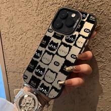 Black White Cat Pattern Phone Case It Is Compatible With IPhone 17/16/15/14/13/12/61 Pro Max/Pro/Plus Models. It Features A Stylish And Minimalist Design And Provides Shockproof And Abrasion-Resistant Protection. - Black - View 1