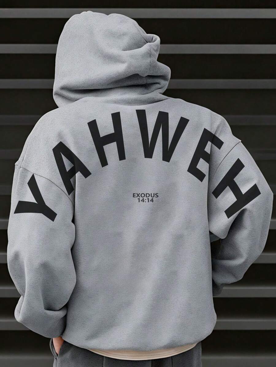 Men's Hoodie | Letter Graphic Print YAHWEH Exodus 14:14 Faith Style | Cotton Material Comfort & Breathability Casual & Sporty Outfits--Going Out Tops For Men, Men Gifts. - 灰色 - 查看 1
