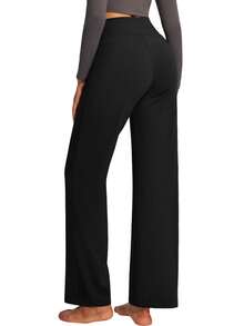 High Waist Black Yoga Pants With Pockets - 1 PC Straight Leg Lounge Pants, Tummy Control & Comfort, Casual Chic Style - màu đen - Xem 7