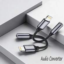 1-2pcs 3.5mm Audio Converter, Lightning To Headphone Jack Audio Adapter Cable, Fabric Auxiliary Audio Cable Compatible With IPhone 14/13/12/11/IPad, Plug And Play - Black - View 1