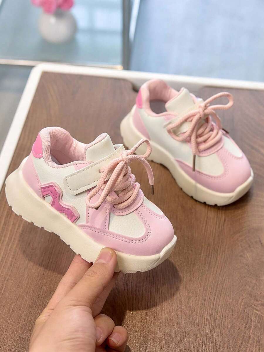 1 đôi giày thể thao đế bằng unisex, chống mài mòn, chống trơn trượt, giày casual thời trang đa năng cho trẻ em, thích hợp cho mùa xuân, hè, thu, đông. - Hồng - Xem 1