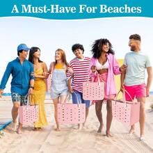 Medium Rubber Beach Bag For Men & Women, Large Capacity Rubber Travel Tote Bag For The Beach Boat Pool - 新粉紅色 - 查看 6