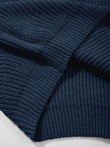 Women's Simple Ribbed Solid Color Casual Korean Textured Commuter Loose Versatile Stand Collar Zipper Half-Placket Pullover Long Sleeve Sweater, Spring/Autumn/Winter - Royal Blue - View 10