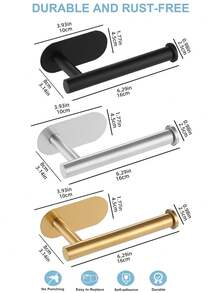1pc Stainless Steel Self-Adhesive Toilet Paper Holder, Paper Towel Rack, Bathroom Accessories, Kitchen Towel Rack, Wall Mounted, No Drilling Required, Round/Square Base - Multicolor - View 8