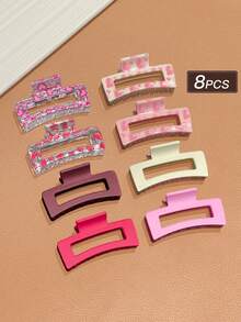 8个/套女士发夹，可爱粉色，时尚优雅，心形图案，2.5英寸小巧发爪，适合日常场合、上学使用，仅限女性，女士节日必备发饰 - 彩色 - 查看 7