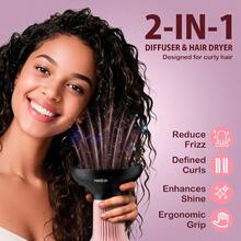 Difusor para Secador de Pelo 2 en 1, con Tecnología Iónica y Cerámica, para Cabello Rizado u Ondulado, Mejora y Define los Rizos - Rosado - Ver 1