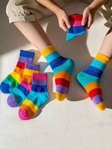 5双装女童彩虹中筒袜 - 彩色 - 查看 2