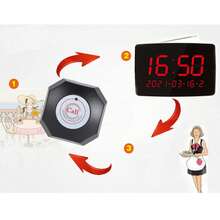 Sistema de llamada inalámbrico con pantalla de tiempo para restaurantes, localizadores de mesa con 10 botones y 1 receptor para hoteles, bares, hospitales, enchufe estadounidense. - Negro - Ver 2