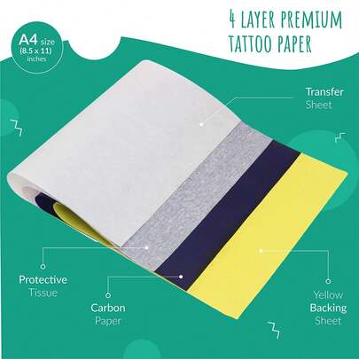  Marklife 40pcs Thermal Printer Tattoo Papers 4-Layer A4 Size Plastic Sheet With Template Papers Compatible With X8/D210 Thermal Printer For DIY Tattoo Without Electricity Body Art And Temporary Tattoos Effortless Tattooing Smudge-Proof & Quick-Drying Thermal Carbon Stencil Paper For Crisp & Long-Lasting Designs