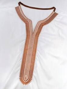 Bata bordada para hombres en Eid, Tobe marroquí, Tobe de unicolor, Gandura de punto para hombres, Bata tradicional árabe Gandura para hombres - Blanco - Ver 4