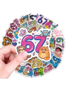 50张趣味6/7贴纸套装，剪贴簿美学贴纸，表情贴纸卡，6/7张有趣贴纸，防水乙烯基贴纸，适用于瓶子、电脑、笔记本电脑、手机、行李箱、笔记本、冰箱等。 - 彩色 - 查看 5