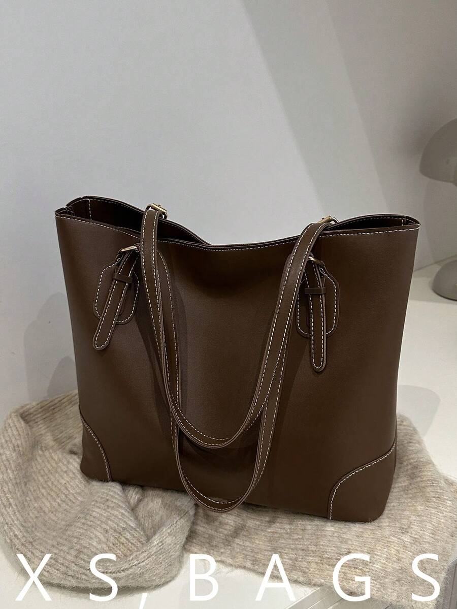 Large Capacity Women's Tote Bag, Versatile, Commuter Bag, Suitable For College Students, Fashionable Shoulder Bag, Handbag - Brown - View 1