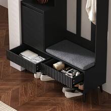 Hallway Wardrobe Kit, Shoe Cabinet, 4 Wardrobe Hooks, Two Drawers And 1 Door, White, 100 Lx35 Wx180 H Cm - Black - View 5