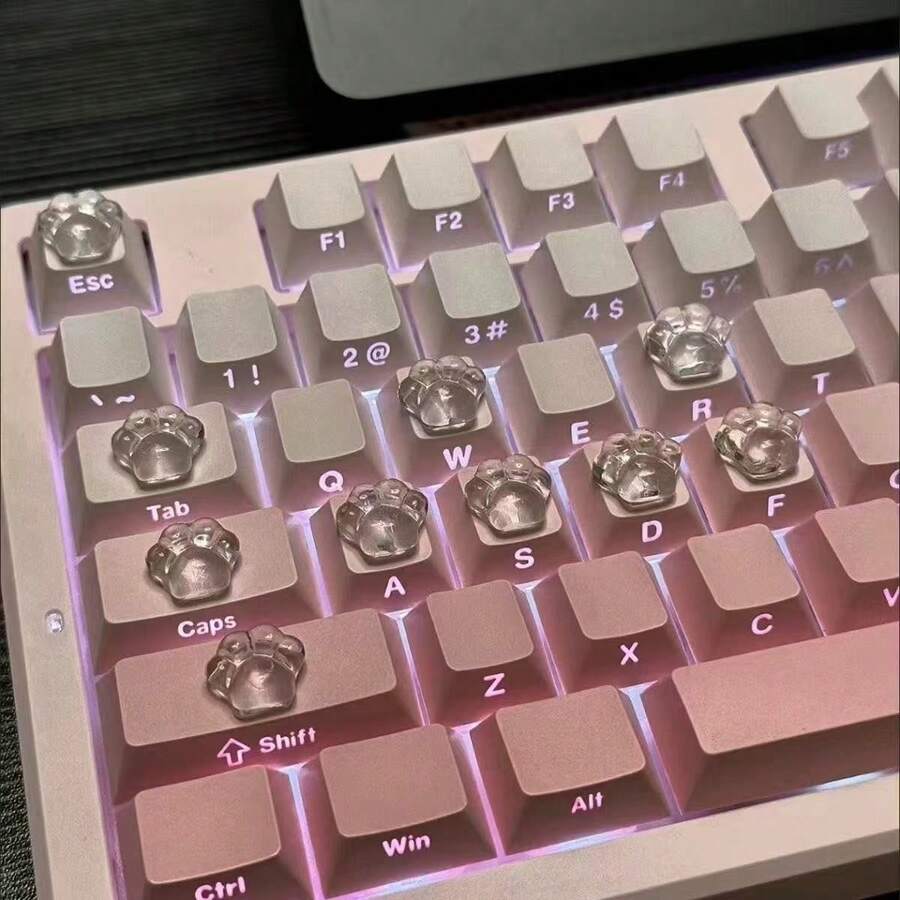 40 piezas Pegatinas transparentes de huellas de gato para teclado, Calcomanías 3D de huellas de gato para teclado, Protección de uñas, Pegatinas de teclado para juegos, Pegatinas de teclado estereoscópicas DIY, Incluye pegamento transparente con puntos, Accesorios de oficina y juegos - Multicolor (Nuevo Modelo 2) - Ver 1