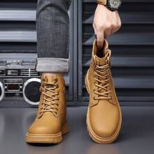 Men's High Top Combat Boots - Lace-Up Side Zipper Thick Sole Tactical Boots For Outdoor/Casual - Brown - View 6