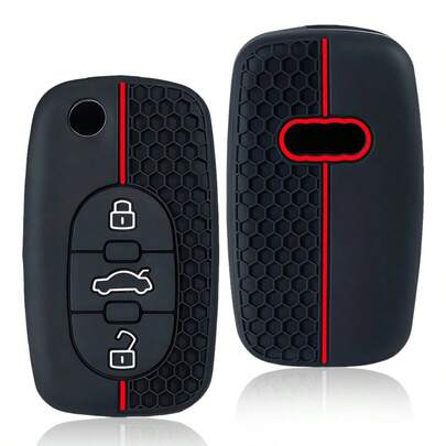Etui na kluczyk samochodowy Premium z 3 przyciskami, silikonowe, z klapką, do Audi A2, A3, S3, A4, S4, A6, S6, RS6, A8 TT – odporne na wstrząsy, pyłoszczelne, odporne na zarysowania, z pełną ochroną, z miękkim, trwałym materiałem antypoślizgowym, idealnie dopasowane, chroniące kluczyki akcesoria