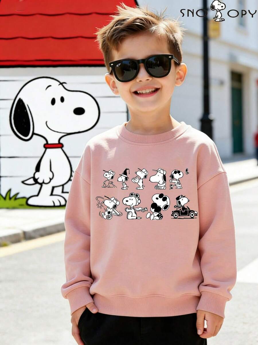 Snoopy Authorization,Tween Boy And Boys Clothes ,The Funny Collection Of Snoopy And Dog Print ,Modern Punk Crewneck Sweatshirt, Autumn And Winter Children's Fleece Sports Sweater, Suitable For Boys And Girls For Daily Commuting, School, And Casual Sportswear.  Long-Sleeved Top, Perfect For Holiday Parties, Outdoor Activities, And Travel. - Bụi hồng - Xem 1