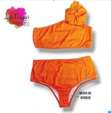 Biquini manga nula  elegante    Rosa 3d  Apliques  Assimétrico    Férias  Praia  viagem - Laranja - Visão 3