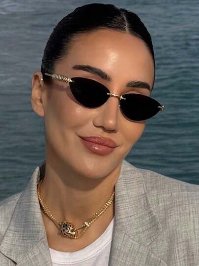 1 Pair Frameless Cat Eye Retro Personalized Fashion Fashion Glasses, Petite & Versatile Women's Glasses Suitable For Travel, Vacation, Beach And Other Occasions