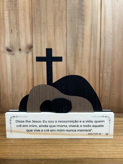 Placa Ressurreição de Jesus Enfeite Jesus Cruz Decoração de Páscoa Ressurreição Placa Religiosa
