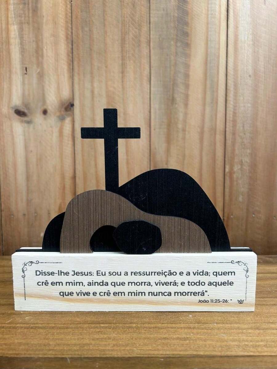 Placa Ressurreição de Jesus Enfeite Jesus Cruz Decoração de Páscoa Ressurreição Placa Religiosa