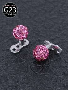 1 pieza Implante de bola de cristal de titanio, hipoalergénico, pendiente incrustado para perforación de piel, apto para uso diario, bola de 3mm, 4mm - Plateado - Ver 6