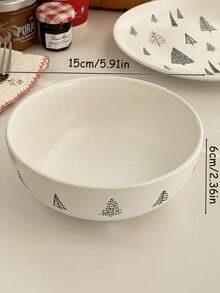 1Pc Creative Ceramic Rice Bowls,5.5-Inch Small Soup Bowls,Modern Christmas Tableware,Christmas Tree Pattern Bowls For Family Meals - Multicolor - View 2
