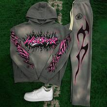 2026 Spring/Autumn New Men's Fashion Hooded Bellbottom Pants Set, Sports  Brand Couple Hoodie Hoodies, Hoodies For Men - 灰色 - 查看 1