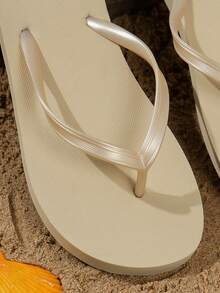Women's Solid Color Simple Fashion Versatile, Lightweight Soft Comfortable, Outdoor Wear Open Toe Beach Resort Bathroom Slippers Sandals - Khaki - View 7
