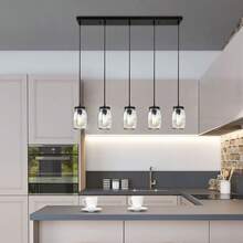 ZHFEISY 5-Light Adjustable Ceiling Light Industrial Pendant Light Mason Jar Chandelier Glass Hanging Ceiling Lamp NEW - View 2