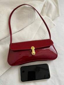 Women's Retro Faux Leather Flap Decor Underarm Shoulder Bag, Suitable For Dates, Outings, Parties And Other Occasions , Office - 紅色 - 查看 5