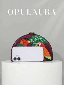 OpulAura 新款时尚闪亮鹦鹉图案水钻手拿包，欧美设计，亮丽夏日色彩，完美适合派对女孩、女士、新娘——适用于派对、婚礼、舞会、晚宴/宴会，可完美搭配婚纱、女士正式礼服、生日礼服。 - 紫色 - 查看 5