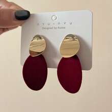 1对植绒红色几何吊坠耳钉，小众百搭耳环 - 圖片款 - 查看 3