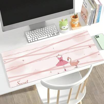 Large 1pc Pink Ballet And Swan Design Desk Mat. Gaming Mouse Pad And Desk Pad - Extra Large/Oversized Extended Non-Slip Rubber Base, Durable And Washable Surface (Suitable For Desktop Computers, Laptops, Office, Computer Desks) Ideal Valentine's Day Gift For Gamers.