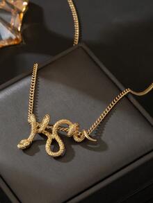 1件独特暗黑系金属蛇纹项链，情人节男友礼物（不含礼盒） - 金黃色 - 查看 3