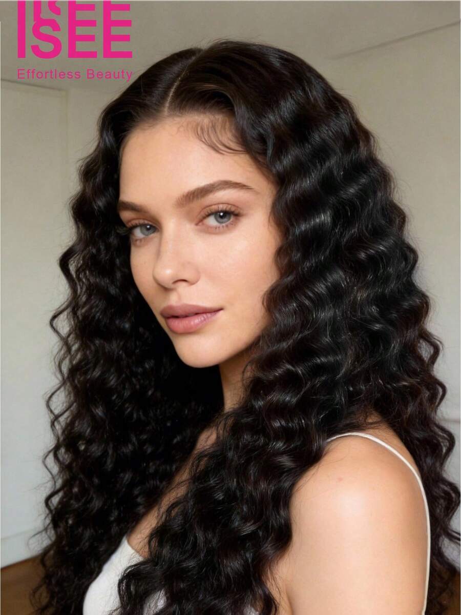 ISEE 真人发假发，无需任何处理，升级版深波浪卷发，未经加工，自然发际线，无胶7*5透明蕾丝假发，预拔毛发际线和预剪蕾丝，16-30英寸，180%密度，预漂白迷你结蕾丝，丝滑自然发际线，适合初学者日常佩戴。 - SNatural - 查看 1