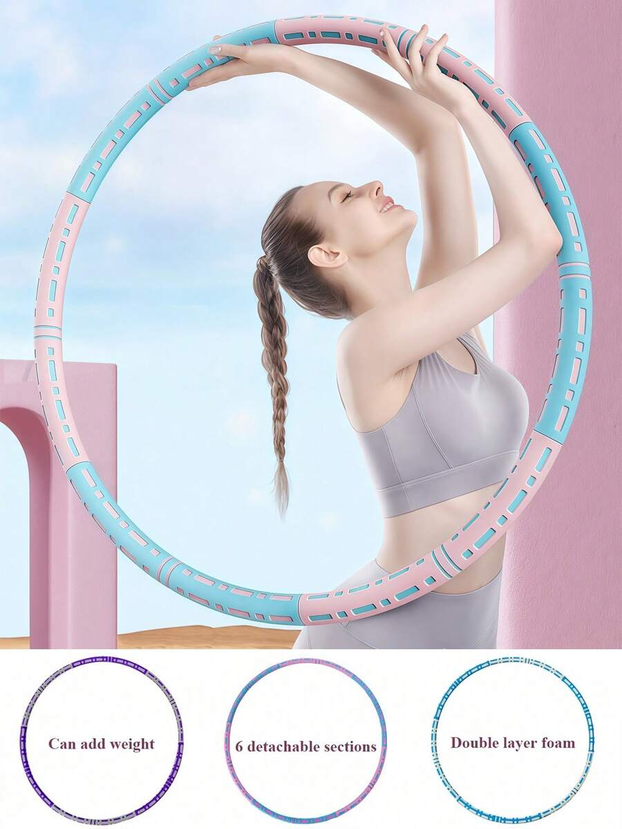 6段可拆卸软泡沫填充不锈钢可调节重量健身圈，便携式成人男女通用有氧核心训练塑形腰部舞蹈普拉提瑜伽体操家用健身器材减肥产品