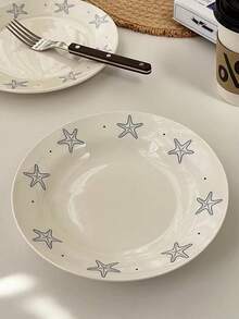 White Round Ceramic Dinner Plate | Starfish Ceramic Plate, Suitable For Serving Fruit, Pasta, And Seafood, Microwave-, Easy-To-Clean Shallow Plate, Ideal For Serving Pasta, Salads, And Steaks – Perfect For Home And Restaurant Use. - Multicolor - View 4