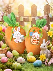 5pcs Easter Carrot Drawstring Bag With 10pcs Gift Tags Creative Cute Bunny Ear Velvet Gift Bags Cartoon Easter Gift Wrapping Bag For Spring Easter Decoration Easter Gifts - Orange - View 10