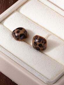 1 Pair Fashionable Minimalist Geometric Leopard Print Stud Earrings, Suitable For Women's Daily Wear - Brown - View 2