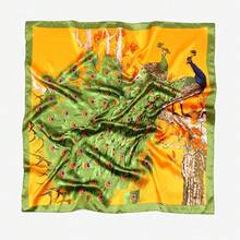 90 Simulated Silk Satin Scarf Silk Scarf Large Square Scarf Women's Autumn And Winter New Versatile Foreign Fashion Thin Shawl - 24#穗子藏青 - 查看 4