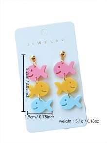 一对可爱亚克力鱼形、饼干形、马卡龙形长款吊坠耳环，教师节、返校季、毕业季的甜蜜礼物 - 彩色 - 查看 7