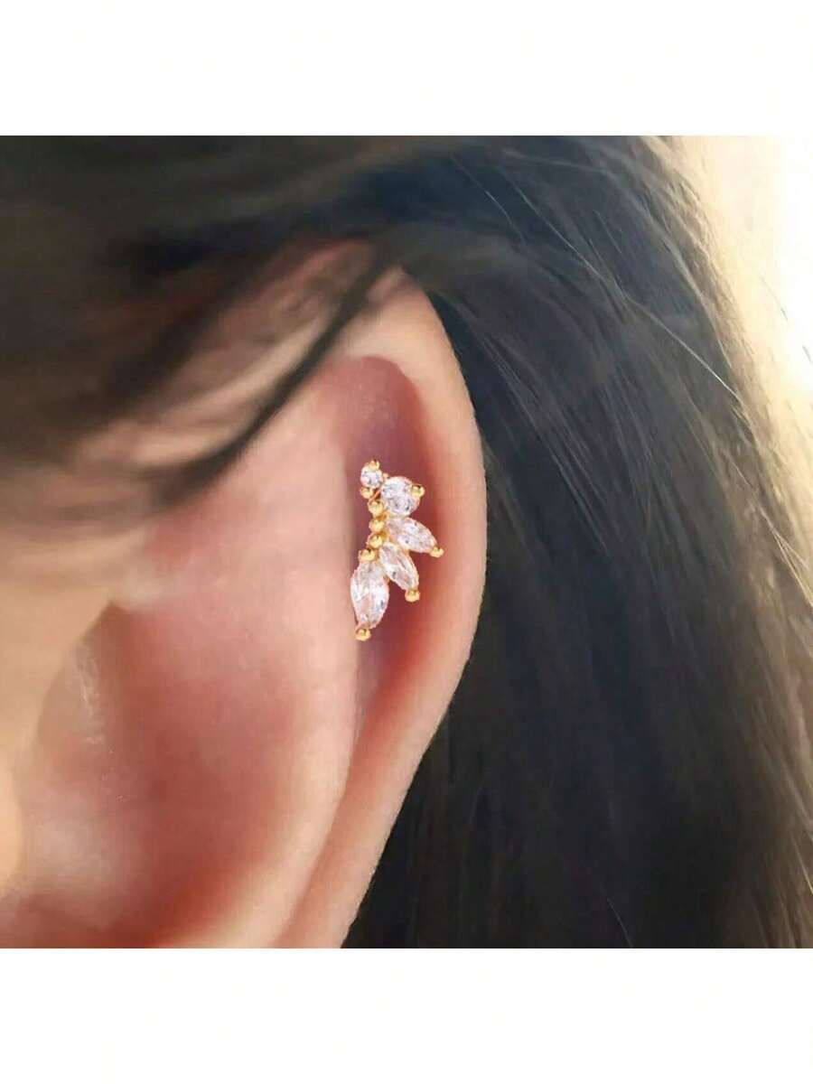 1pc/3pcs Lotus Shaped Ear Cartilage Stud, Fashion Zirconia Ear Cuff Spiral, Women Soft Cartilage Earrings - Banana Shape - View 1
